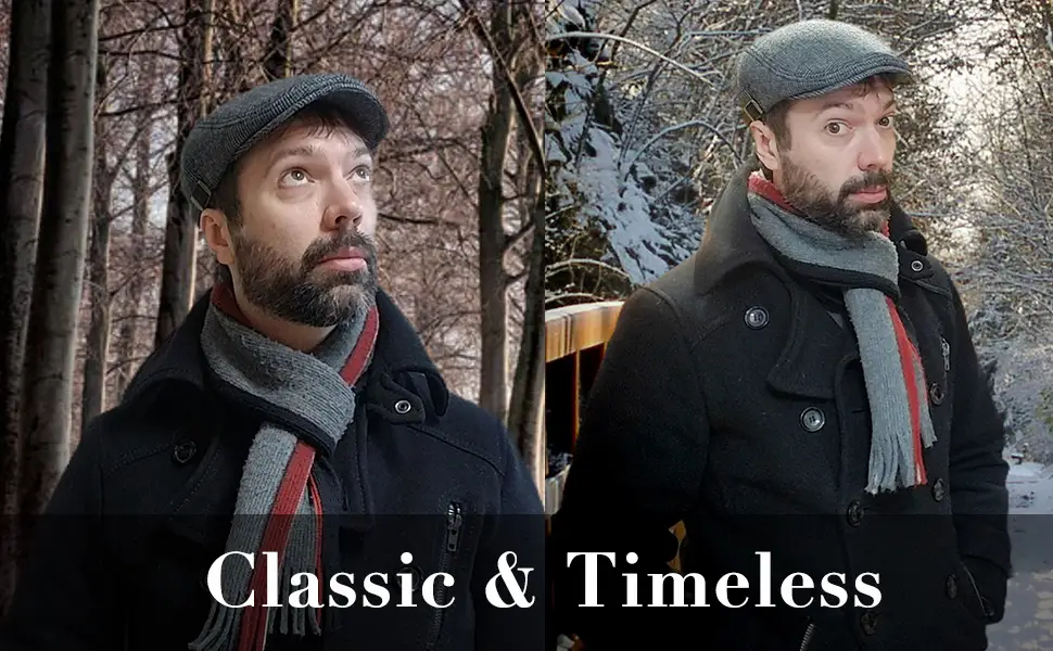 Sumolux Mens Newsboy Cap Winter Beret Hat Cabbie Flat Cap Black - 45959