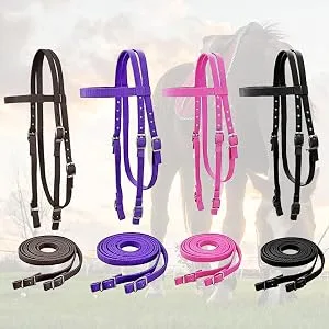 Tahoe Tack Plain Double Layer Nylon Headstall with Reins, Multiple Colors & Sizes Available - Multiple Sizes Available