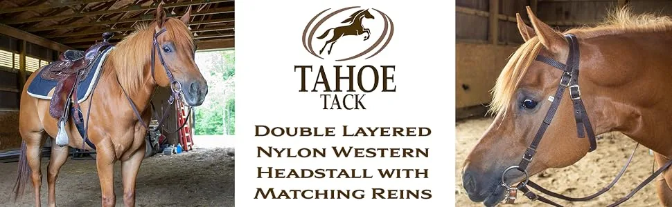 Tahoe Tack Plain Double Layer Nylon Headstall with Reins, Multiple Colors & Sizes Available - Tahoe Tack Double layered nylon western headstall with matching reins