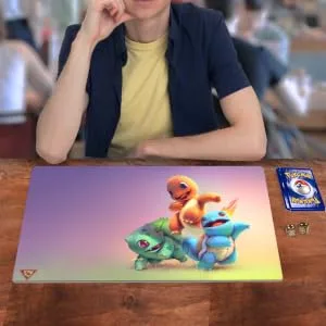 Kanto Starters Board Game Playmat for Trading Cards Games Mouse Pad Play Mat - Pokemon Playmat Mousepad - Kanto Starters