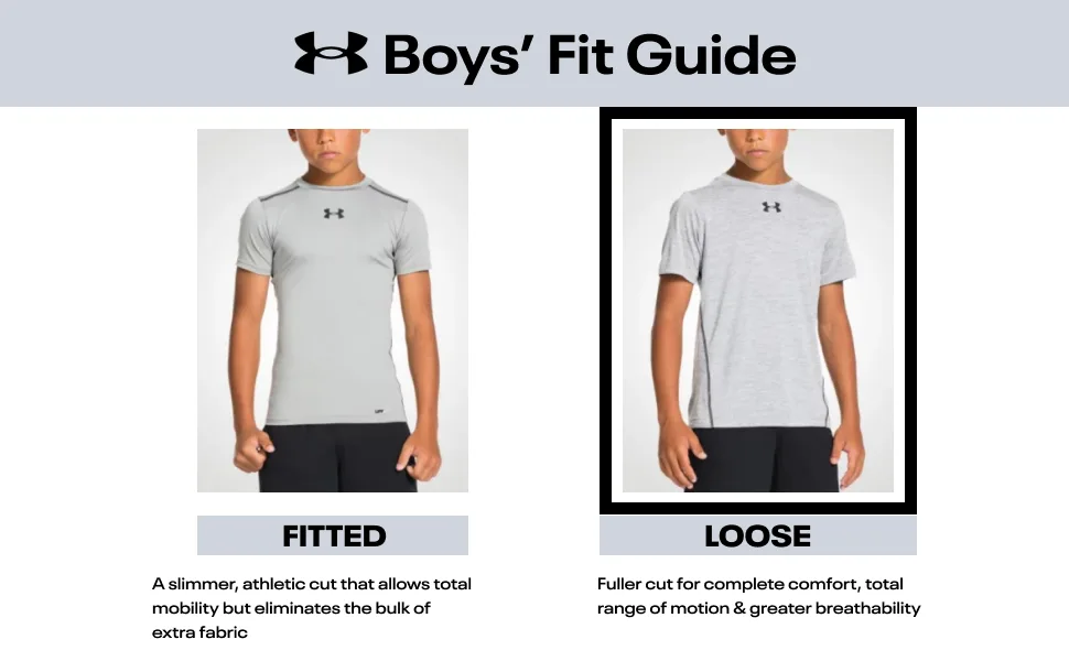 Under Armour Boys' Tech Split Logo Hybrid Short-Sleeve T-Shirt Royal Blue (400)/Black Large - Boys Fit Guide - Loose