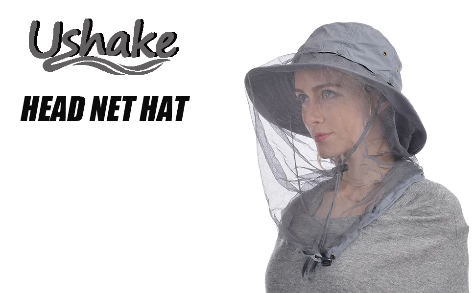 USHAKE Head Net Hat, Safari Hat Sun Hat Bucket Hat with Hidden Net Mesh Grey - product information 19