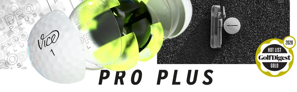 Vice Golf PRO Plus 2020 | 12 Golf Balls | Features: 4-Piece cast Urethane, Maximum Distance, Reduced Driver Spin | More Colors: NEON Lime/RED | Profile: Designed for Advanced Golfers - Vice Pro Plus Title with Ball Layers, Cast Urethane