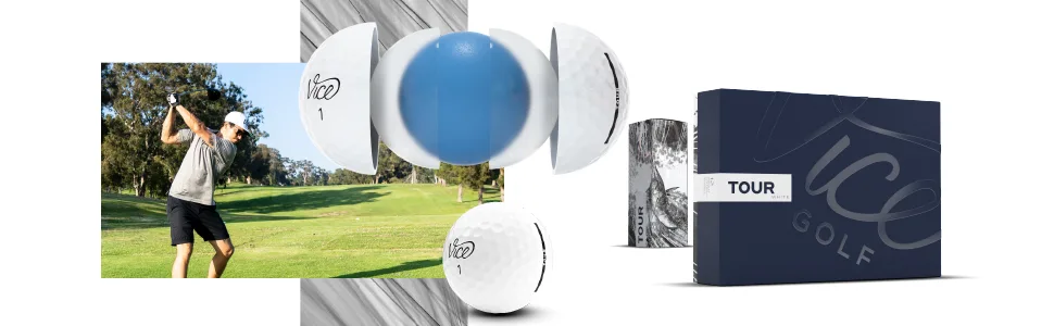 Vice Golf Tour White Golf Balls - Vice TOUR with packaging and player