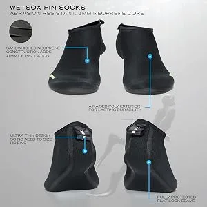 Wetsox Reinforced Fin Socks| Ultra Durable Chaffe Protection, 1MM Insulation Large - Wetsox