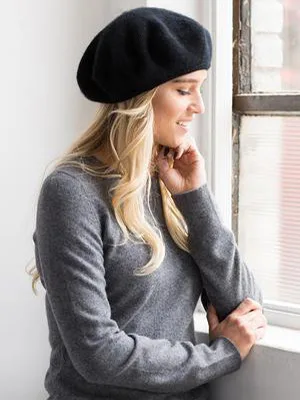 Wheebo French Beret Hat,Reversible Solid Color Cashmere Beret Cap for Womens Girls Lady Adults Black - product information 3