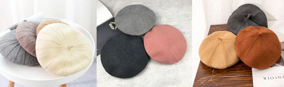 Wheebo French Beret Hat,Reversible Solid Color Cashmere Beret Cap for Womens Girls Lady Adults Black - product information 5
