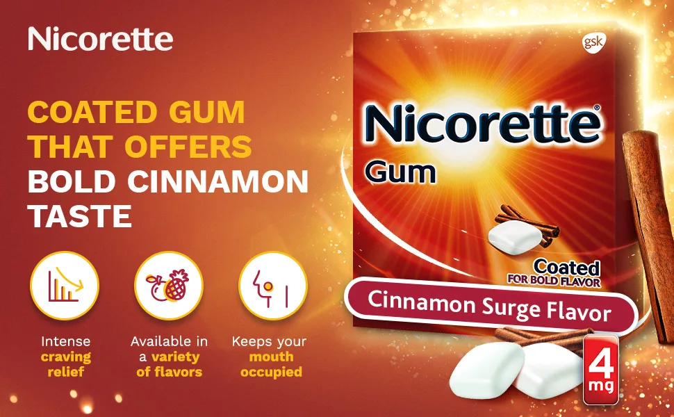 Stop Smoking Aid - Coated gum that offers bold cinnamon taste