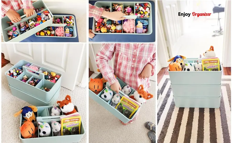 Enjoy Organizer -Large Portable Caddy, DIY Dividers, 8 Compartments, Office Supplies Organizer, Simple, Portable Basket with Handle Storage Organizer Modern,Endless Multi Use -Made in USA Mint - extra large portable caddy toy organizer