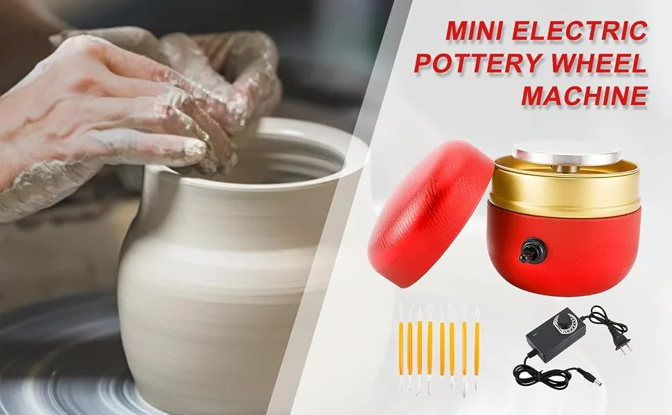 Toolly Mini Electric Pottery Wheel Machine Small Pottery Forming Machine with Tray for DIY Ceramic Work Clay Art Craft - Mini Electric Pottery Wheel Machine