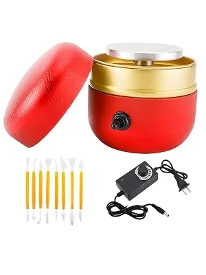 Toolly Mini Electric Pottery Wheel Machine Small Pottery Forming Machine with Tray for DIY Ceramic Work Clay Art Craft - Mini Electric Pottery Wheel Machine