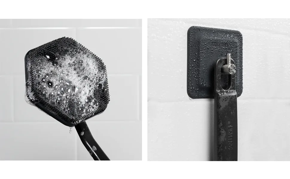 Tooletries - Back Scrubber & Hook - Silicone Long Handle Bath Shower Back Brush, Back Scrubber Body Exfoliator + Removable & Reusable Hook - Charcoal - Tooletries Back Scrubber and Hook