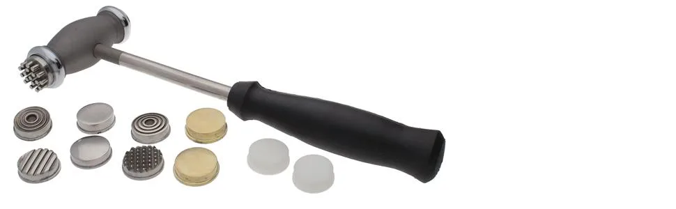 The Beadsmith Interchangeable Texture Hammer - Metal Elements - 9.5 inches, 75mm, 13.4oz Steel Head with Twelve 23mm Faces - Texturing Tool Used to Add Patterns & Dimension to Metalwork 23mm - 12 Faces - Interchangeable hammer