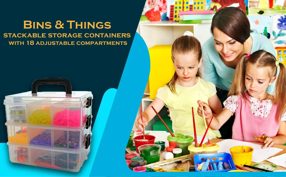 Bins & Things Stackable Storage Container with Clear, 4 -Tier 40 Comprt Large - Craft Storage / Craft Organizers and Storage - Bead Organizer Box / Art Supply Organizer - Ribbon Organizer and Sewing Box 4-Tier, 40 Comprt - Stackable Storage Container