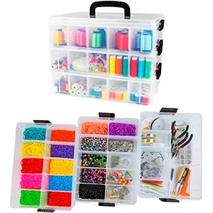 Bins & Things Stackable Storage Container with Clear, 4 -Tier 40 Comprt Large - Craft Storage / Craft Organizers and Storage - Bead Organizer Box / Art Supply Organizer - Ribbon Organizer and Sewing Box 4-Tier, 40 Comprt - Stackable Storage Container