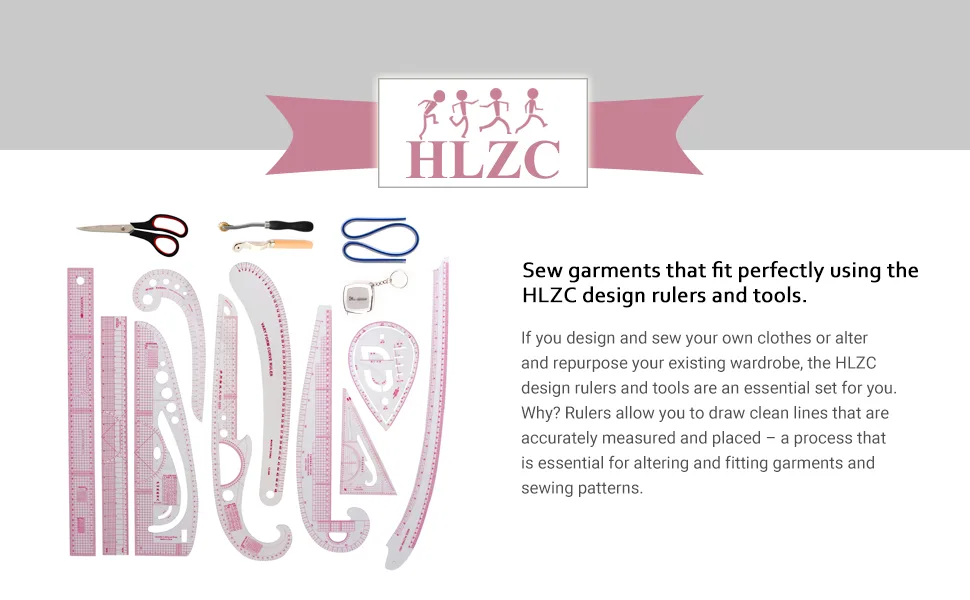 HLZC French Curve Ruler for Pattern Making, 15 Pieces Clear Sewing Ruler Set for Beginners Tailors Designers - french curve ruler
