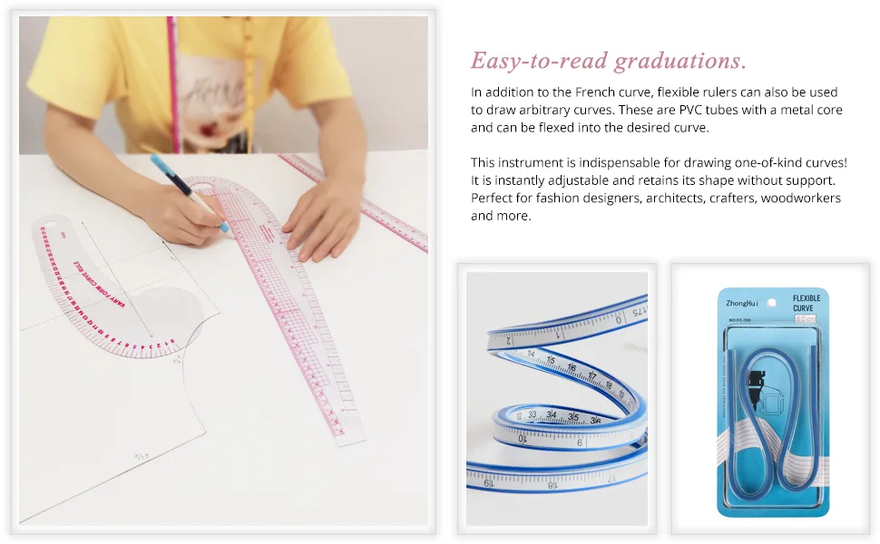 HLZC French Curve Ruler for Pattern Making, 15 Pieces Clear Sewing Ruler Set for Beginners Tailors Designers - french curve ruler