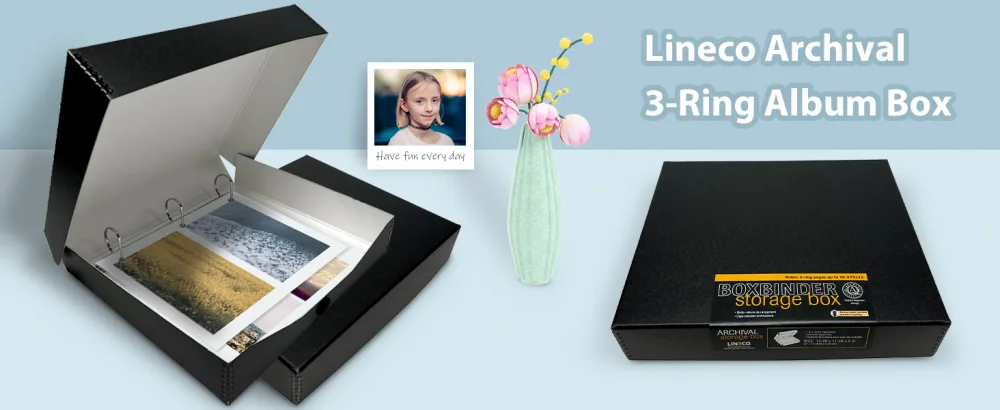 Lineco LIN-733-BB3D Archival Oversized 3-Ring Album Box with Clamshell Style Lid, 13" x 11-7/16" x 2-3/8", Black 1 Pack Black - 3-Ring Album Box