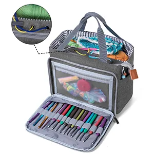 Luxja Crochet Tote Bag, Yarn Storage Bag for Small Unfinished Projects, Crochet Hooks and Other Accessories, Gray Gray Medium - yarn bag