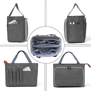 Luxja Crochet Tote Bag, Yarn Storage Bag for Small Unfinished Projects, Crochet Hooks and Other Accessories, Gray Gray Medium - yarn bag