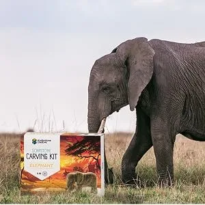 Studiostone Creative Elephant Soapstone Sculpture Stone Carving DIY Arts Crafts Kit Kids Adults - Soapstone carving kit elephant in front of elephant animal