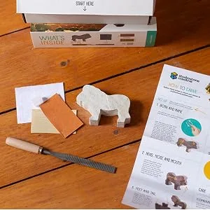 STUDIOSTONE CREATIVE Lion Soapstone Sculpture Stone Carving DIY Arts Crafts Kit Kids Adults - Soapstone carving kit lion materials raw stone with sandpaper, wax, file, instructions