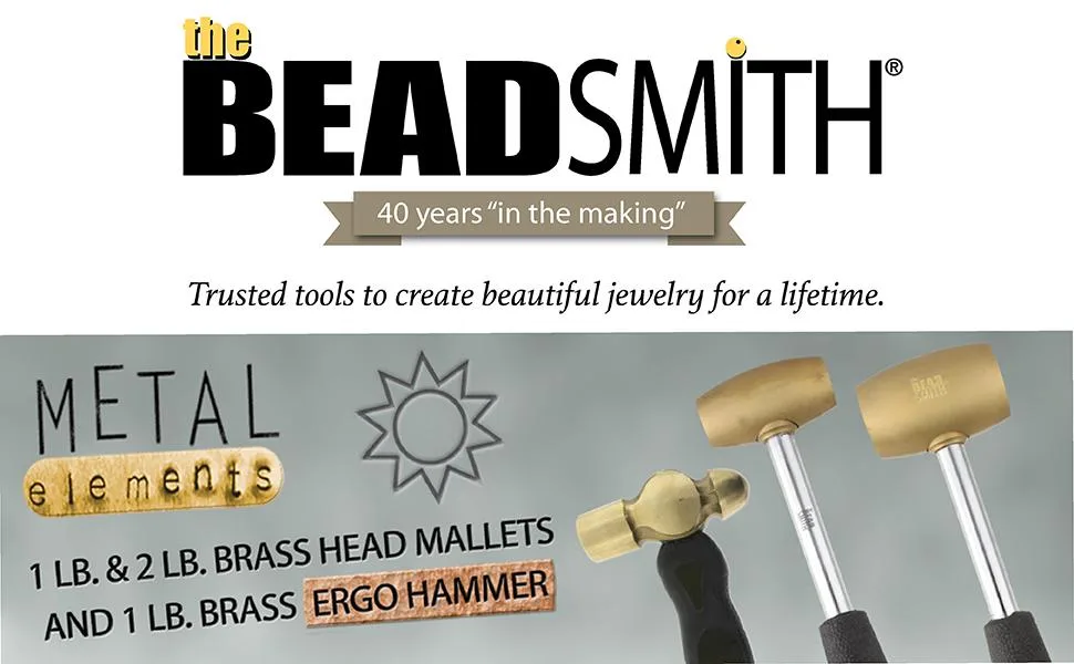 The Beadsmith Brass Head Mallet - Metal Elements - 10 Inches long, 2LB head with a 38mm Face - Brass & Sheet Metal Hammer for Dapping, Chasing & Light Stamping - Beadsmith 40 years in the making.... metal elements brass head mallets and hammer