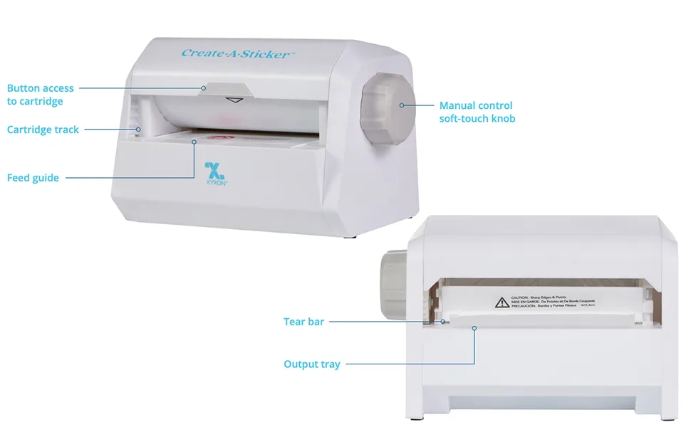 Xyron Create-a-Sticker, 5" Sticker and Label Maker Machine for Small Business and DIY Crafts, Includes Permanent Adhesive, Pre-Loaded (0501-05-10A), 9.055" x 5.709" x 5.906" - product information 2
