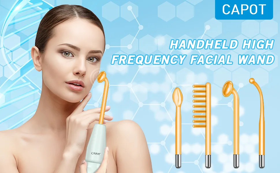 CAPOT High Frequency Facial Wand Portable Handheld High Frequency Facial Machine with 4 Different Neon Tubes - High Frequency Facial Wand Machine