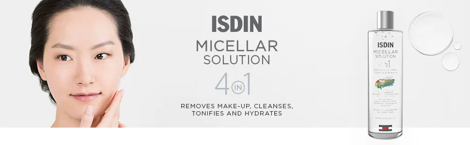 ISDIN Micellar Solution, 4 in 1 Makeup Remover, Cleanser, Hydrating Toner - Suitable for Sensitive Skin, 13.5 Fl. Oz - Isdin Micellar Solution