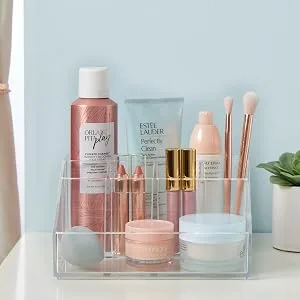 STORi Chloe Stackable Clear Makeup Holder and Double Organizer Drawer Set | Organize Cosmetics and Beauty Supplies | Made in USA - 8450 Chloe Makeup Organizer Curtain