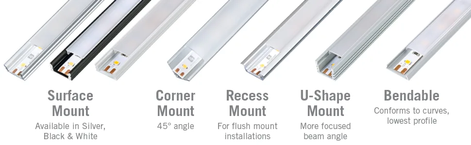 Armacost Lighting Surface Mount LED Tape Light Mounting Channel 5-Pack - White, 960055 Surface Mount White - Several mounting profiles available