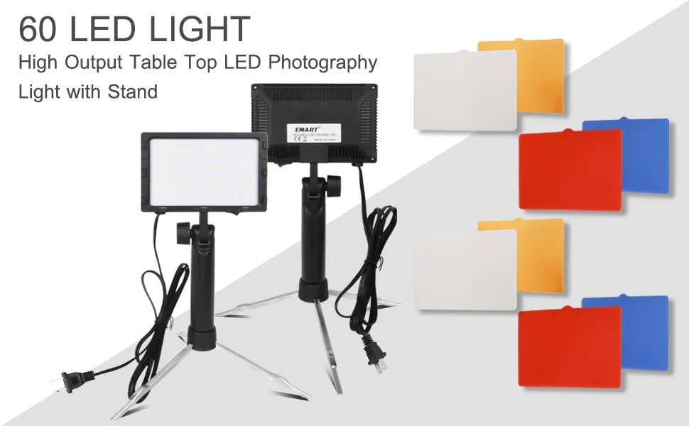 EMART 60 LED Continuous Portable Photography Lighting Kit for Table Top Photo Video Studio Light Lamp with Color Filters - 2 Packs - lighting kit
