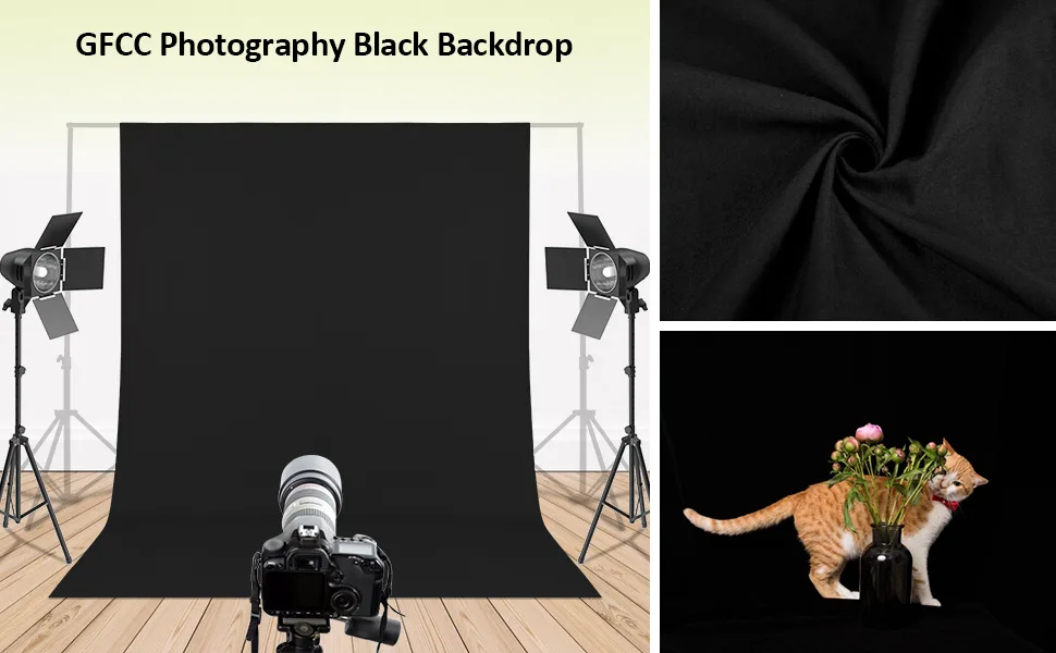 GFCC 8FTX10FT Black Backdrop Background for Photography Photo Booth Backdrop for Photoshoot Background Screen Video Recording Parties Curtain - black backdrop