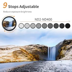 K&F Concept 67mm Variable ND2-ND400 ND Lens Filter (1-9 Stops) for Camera Lens, Adjustable Neutral Density Filter with Microfiber Cleaning Cloth (B-Series) - product information 13