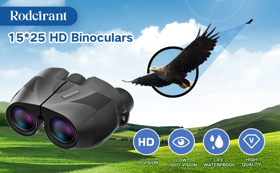 Compact Binoculars 15x25 for Adults and Kids, Waterproof Binocular with Low Light Vision, Easy Focus Binoculars for Bird Watching Black - product information 1