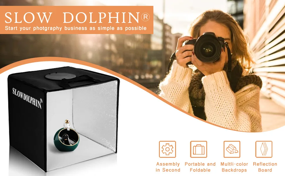 SLOW DOLPHIN Photo Studio Light Box 12"/30cm Portable Folding Ring Light, Photography Shooting Light Tent Adjustable Brightness Lighting Kit Softbox with 113pcs LED Lights + 6 Backdrops(Black Tent) - product information 1