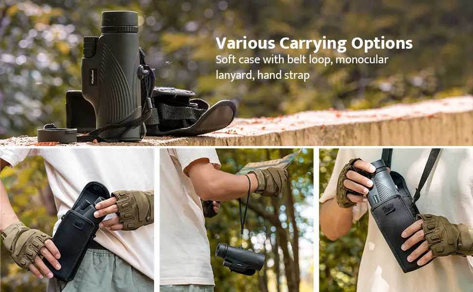 Monocular Telescope, 10x42 Monoculars for Adults, Usogood Compact Portable Waterproof Monocular with Hand Strap, Lightweight Handheld Pocket Telescope for Bird Watching Light Black - Various carrying options