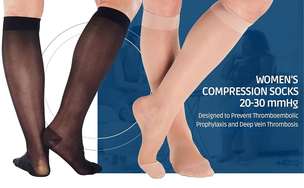 Womens Sheer Compression Socks 20-30mmHg - Knee Hi Support Stockings Large (Pack of 1) Nude - product information 6
