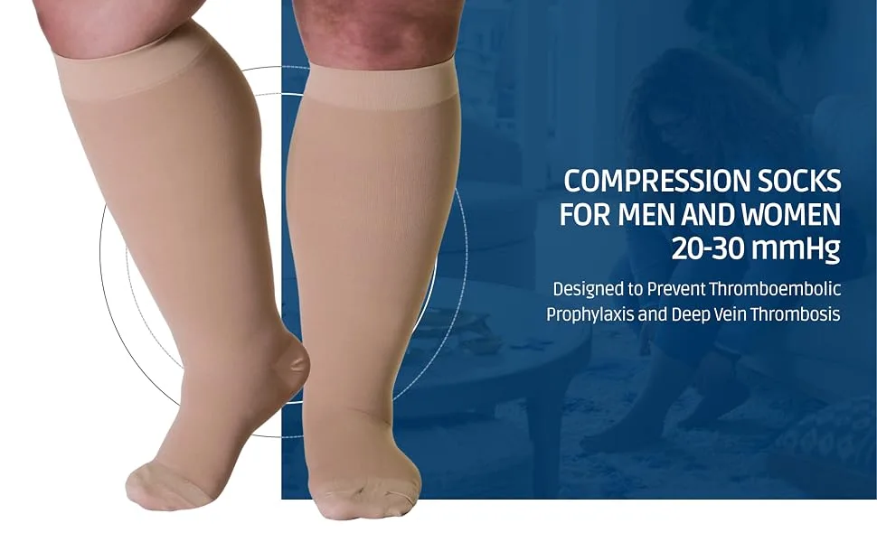 ABSOLUTE SUPPORT 2XL-7XL Extra L Wide Calf Unisex Compression Knee Hi Socks 20-30mmHg Plus Size 7X-Large Black - product information 6