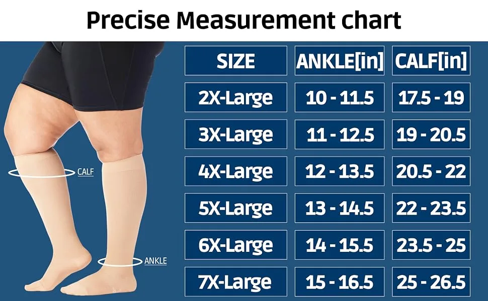 ABSOLUTE SUPPORT 2XL-7XL Extra L Wide Calf Unisex Compression Knee Hi Socks 20-30mmHg Plus Size 7X-Large Black - product information 9