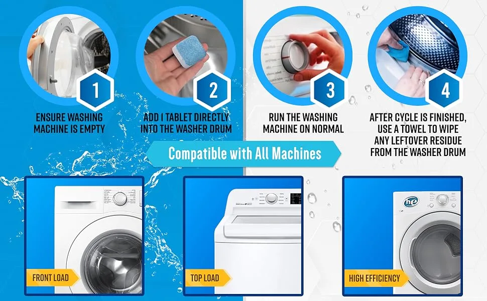 ACTIVE Washing Machine And Dishwasher Cleaning Tablets Bundle - Includes 12 Month Supply Dishwasher Cleaner Deodorizer & Washing Machine Descaler Deep Cleaning Tablets - 48 Tablet Combo - active, washing machine, cleaner, tablets