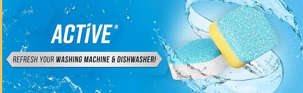 ACTIVE Washing Machine And Dishwasher Cleaning Tablets Bundle - Includes 12 Month Supply Dishwasher Cleaner Deodorizer & Washing Machine Descaler Deep Cleaning Tablets - 48 Tablet Combo - active, washing machine, dishwasher, cleaning, cleaner, tablets