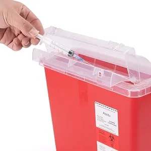 Alcedo Sharps Container for Home and Professional Use 5 Quart (2 Pack), Biohazard Needle and Syringe Disposal, Mailbox Style Lid, Medical Grade 5 Quart 2 - Dispose of Sharps