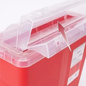 Alcedo Sharps Container for Home and Professional Use 5 Quart (2 Pack), Biohazard Needle and Syringe Disposal, Mailbox Style Lid, Medical Grade 5 Quart 2 - Final Close