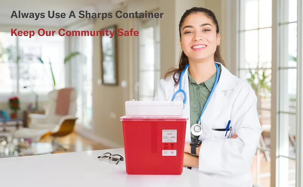 Alcedo Sharps Container for Home and Professional Use 5 Quart (2 Pack), Biohazard Needle and Syringe Disposal, Mailbox Style Lid, Medical Grade 5 Quart 2 - Keep Our Community Safe