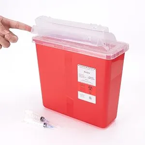 Alcedo Sharps Container for Home and Professional Use 5 Quart (2 Pack), Biohazard Needle and Syringe Disposal, Mailbox Style Lid, Medical Grade 5 Quart 2 - Safe Disposal