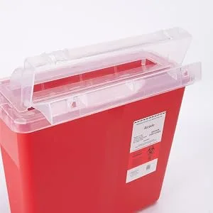 Alcedo Sharps Container for Home and Professional Use 5 Quart (2 Pack), Biohazard Needle and Syringe Disposal, Mailbox Style Lid, Medical Grade 5 Quart 2 - Temporary Close