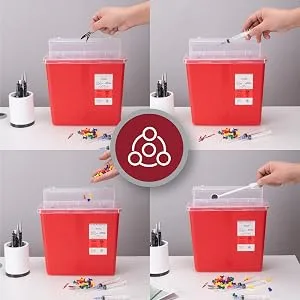 Alcedo Sharps Container for Home and Professional Use 5 Quart (2 Pack), Biohazard Needle and Syringe Disposal, Mailbox Style Lid, Medical Grade 5 Quart 2 - Versatile