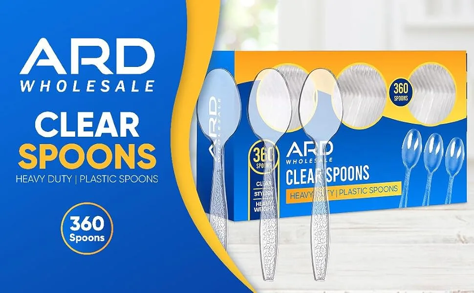 Ard Wholesale 360 Count Plastic Spoons | Clear Extra Strong Extra Resistant | 360 Disposable Spoons (360 Spoons) - Ard Wholesale 360 Count Clear Spoons Heavy Duty Plastic Spoons